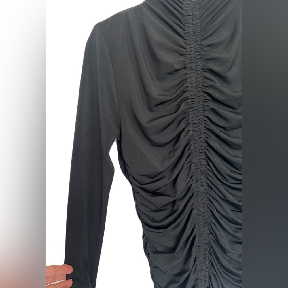 🖤 EUC RACHEL PARCELL Black Ruched Stretch Knit Long Sleeve Top | Women’s Small - Picture 3 of 9